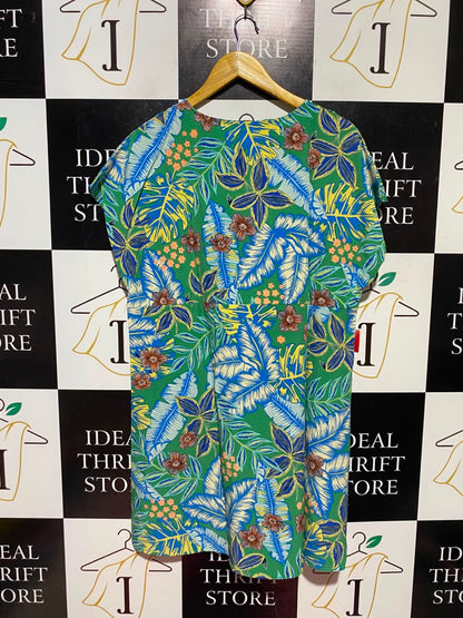 SHEIN |XL| BUST FREE| A17| WOMEN'S VIBRANT TROPICAL LEAF PRINT V-NECK TUNIC