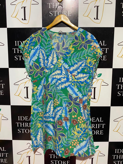 SHEIN |XL| BUST FREE| A17| WOMEN'S VIBRANT TROPICAL LEAF PRINT V-NECK TUNIC