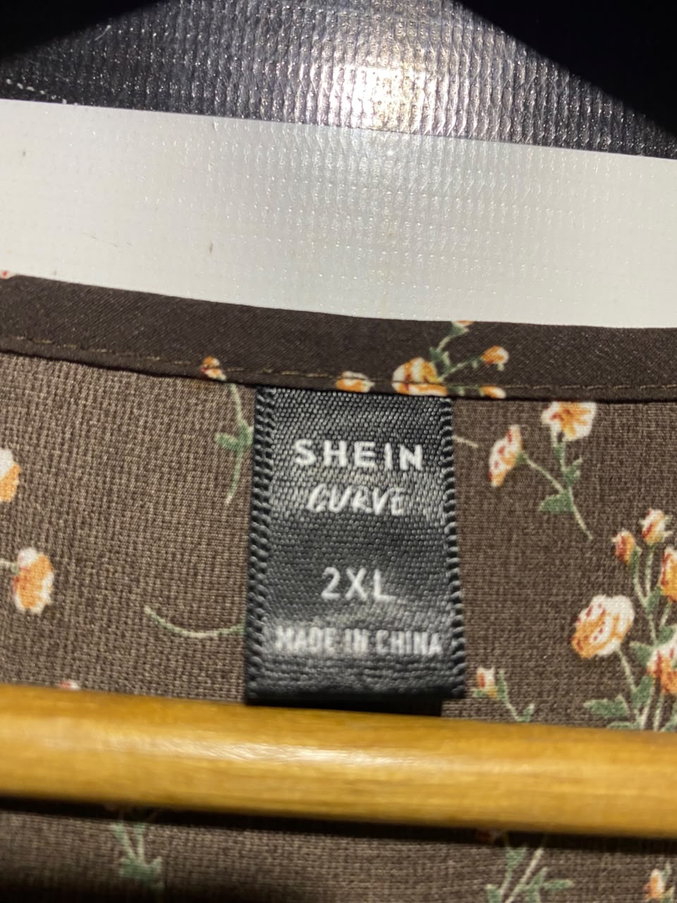 SHEIN CURVE |XL| BUST 22| A17| WOMEN'S BROWN DITSY FLORAL PRINT V-NECK LONG-SLEEVE DRESS