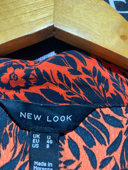 NEW LOOK |M| BUST 19| A17| WOMEN'S BOLD ORANGE AND BLACK FLORAL PRINT TIE-NECK SHIFT DRESS