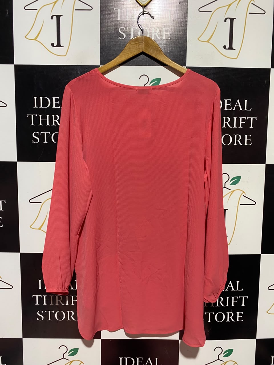 PAPAYA |XL| BUST 22| A17| WOMEN'S VIBRANT CORAL PINK LONG-SLEEVE BLOUSE
