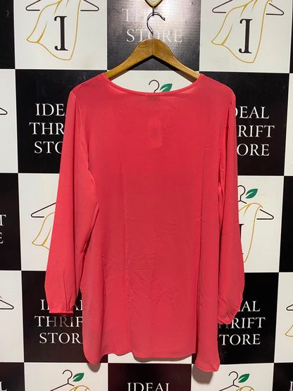 PAPAYA |XL| BUST 22| A17| WOMEN'S VIBRANT CORAL PINK LONG-SLEEVE BLOUSE