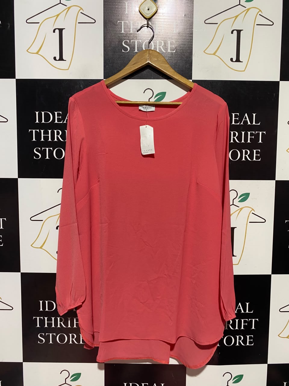 PAPAYA |XL| BUST 22| A17| WOMEN'S VIBRANT CORAL PINK LONG-SLEEVE BLOUSE