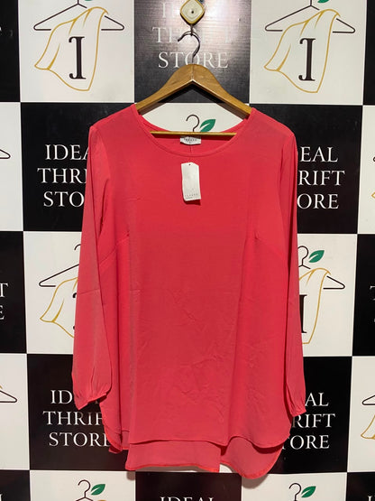PAPAYA |XL| BUST 22| A17| WOMEN'S VIBRANT CORAL PINK LONG-SLEEVE BLOUSE