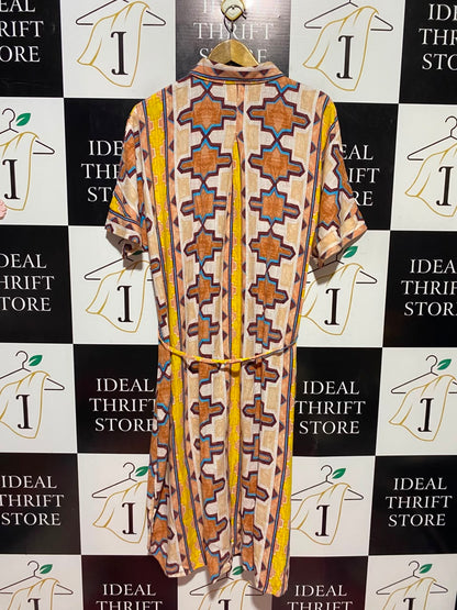 NEXT |M| BUST FREE| A17| WOMEN'S GEOMETRIC PATTERNED SHIRT DRESS WITH TIE BELT
