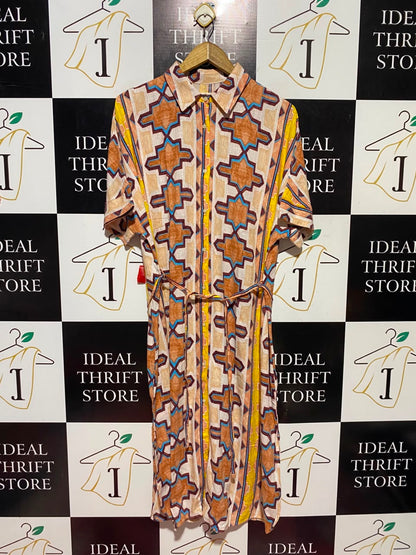 NEXT |M| BUST FREE| A17| WOMEN'S GEOMETRIC PATTERNED SHIRT DRESS WITH TIE BELT