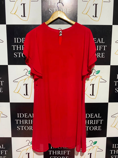 MARISA & MARIE |S| BUST 20| A17| WOMEN'S ELEGANT VIBRANT RED RUFFLE-SLEEVE SHIFT DRESS