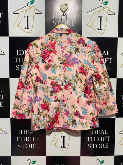 EVUTA GOLD |M| BUST 19| A17| WOMEN'S SOPHISTICATED PINK FLORAL PRINT BLAZER