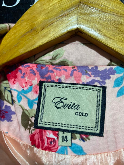 EVUTA GOLD |M| BUST 19| A17| WOMEN'S SOPHISTICATED PINK FLORAL PRINT BLAZER