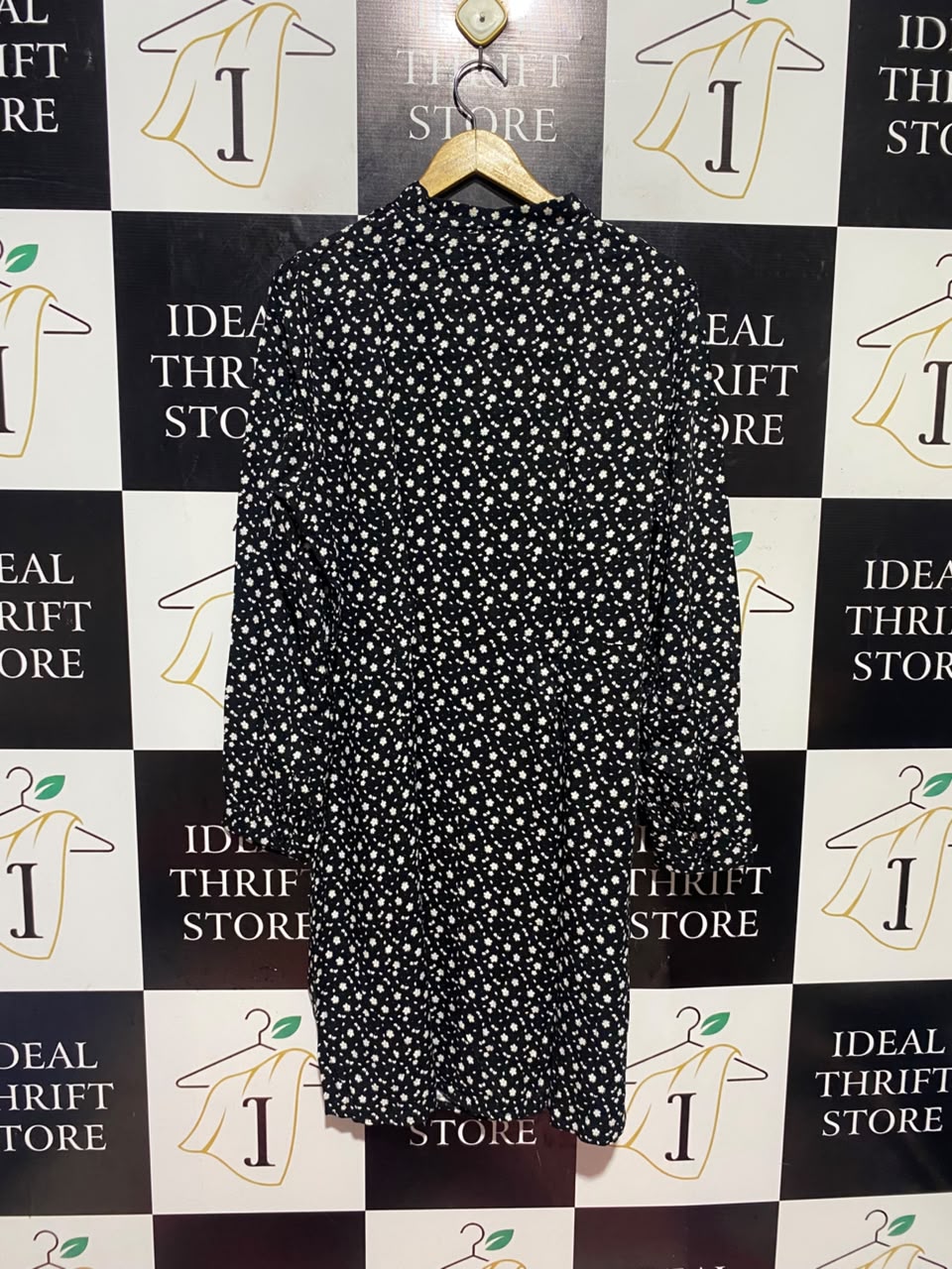 GEORGE |L| BUST 21| A17| WOMEN'S CLASSIC BLACK DITSY FLORAL TIE-NECK DRESS