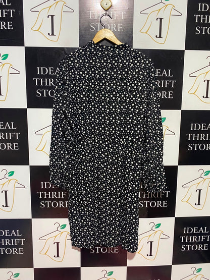 GEORGE |L| BUST 21| A17| WOMEN'S CLASSIC BLACK DITSY FLORAL TIE-NECK DRESS