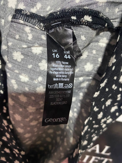 GEORGE |L| BUST 21| A17| WOMEN'S CLASSIC BLACK DITSY FLORAL TIE-NECK DRESS