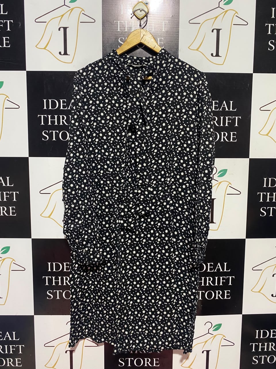 GEORGE |L| BUST 21| A17| WOMEN'S CLASSIC BLACK DITSY FLORAL TIE-NECK DRESS
