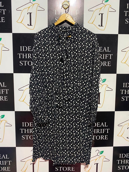 GEORGE |L| BUST 21| A17| WOMEN'S CLASSIC BLACK DITSY FLORAL TIE-NECK DRESS