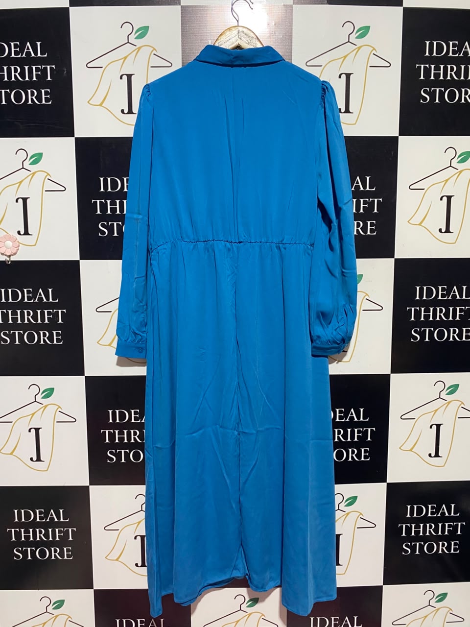 NEW LOOK |L| BUST 20| A17| WOMEN'S VIBRANT BLUE LONG-SLEEVE BUTTON-DOWN SHIRT DRESS