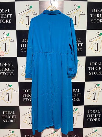 NEW LOOK |L| BUST 20| A17| WOMEN'S VIBRANT BLUE LONG-SLEEVE BUTTON-DOWN SHIRT DRESS