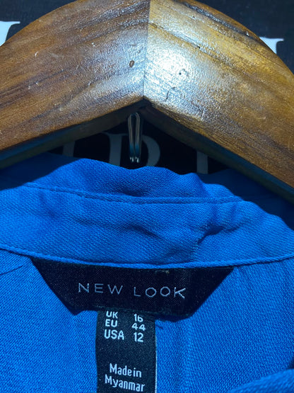 NEW LOOK |L| BUST 20| A17| WOMEN'S VIBRANT BLUE LONG-SLEEVE BUTTON-DOWN SHIRT DRESS
