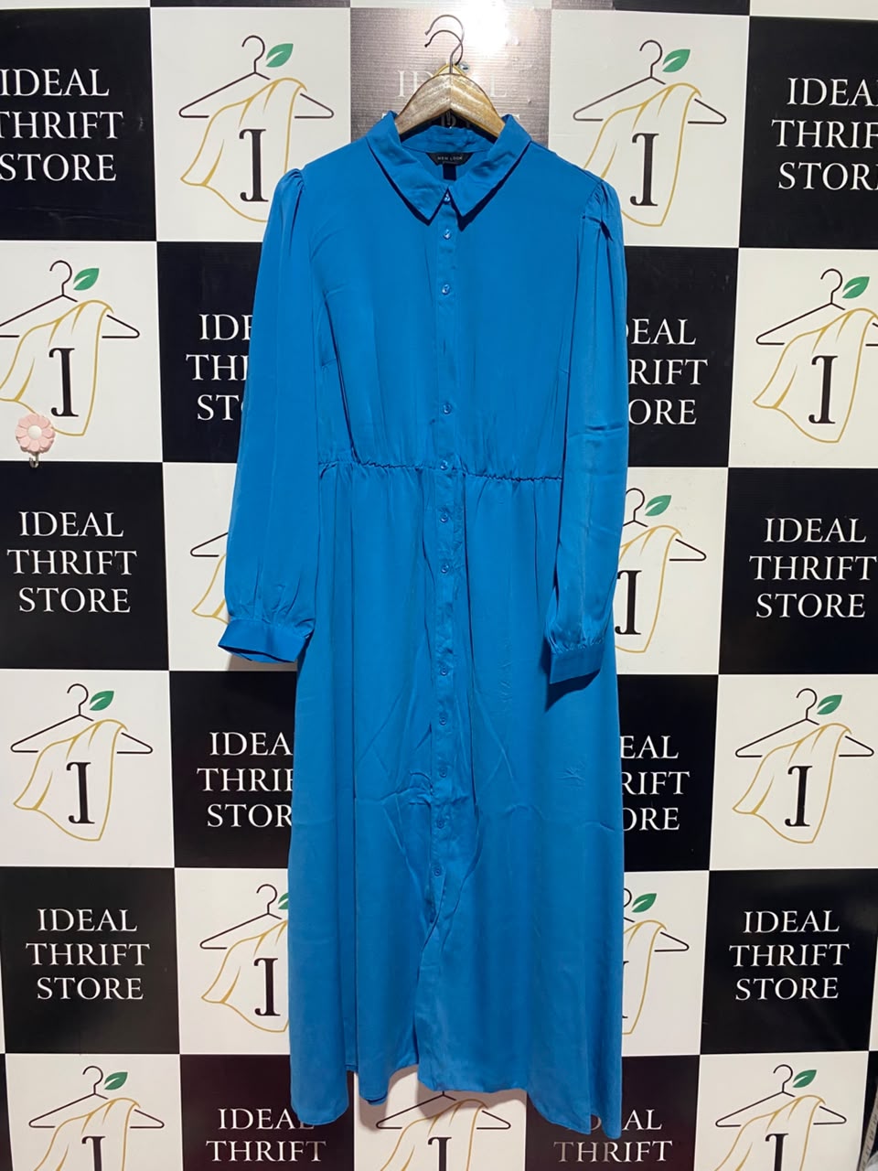 NEW LOOK |L| BUST 20| A17| WOMEN'S VIBRANT BLUE LONG-SLEEVE BUTTON-DOWN SHIRT DRESS