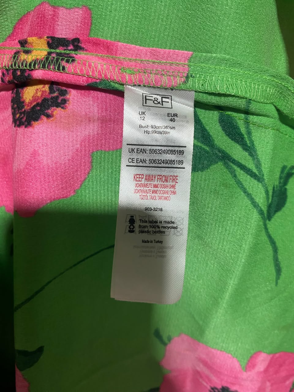 F&F |M| BUST 17| A17| WOMEN'S VIBRANT GREEN & PINK FLORAL PRINT SIDE-TIE DRESS