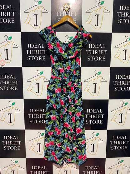 LIPSY |S| BUST 14| A17| WOMEN'S TROPICAL PRINT OFF-THE-SHOULDER RUFFLE JUMPSUIT