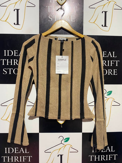 AVINCI |S| BUST 15| A17| WOMEN'S STRIPED LONG-SLEEVE FLARE-HEM TOP