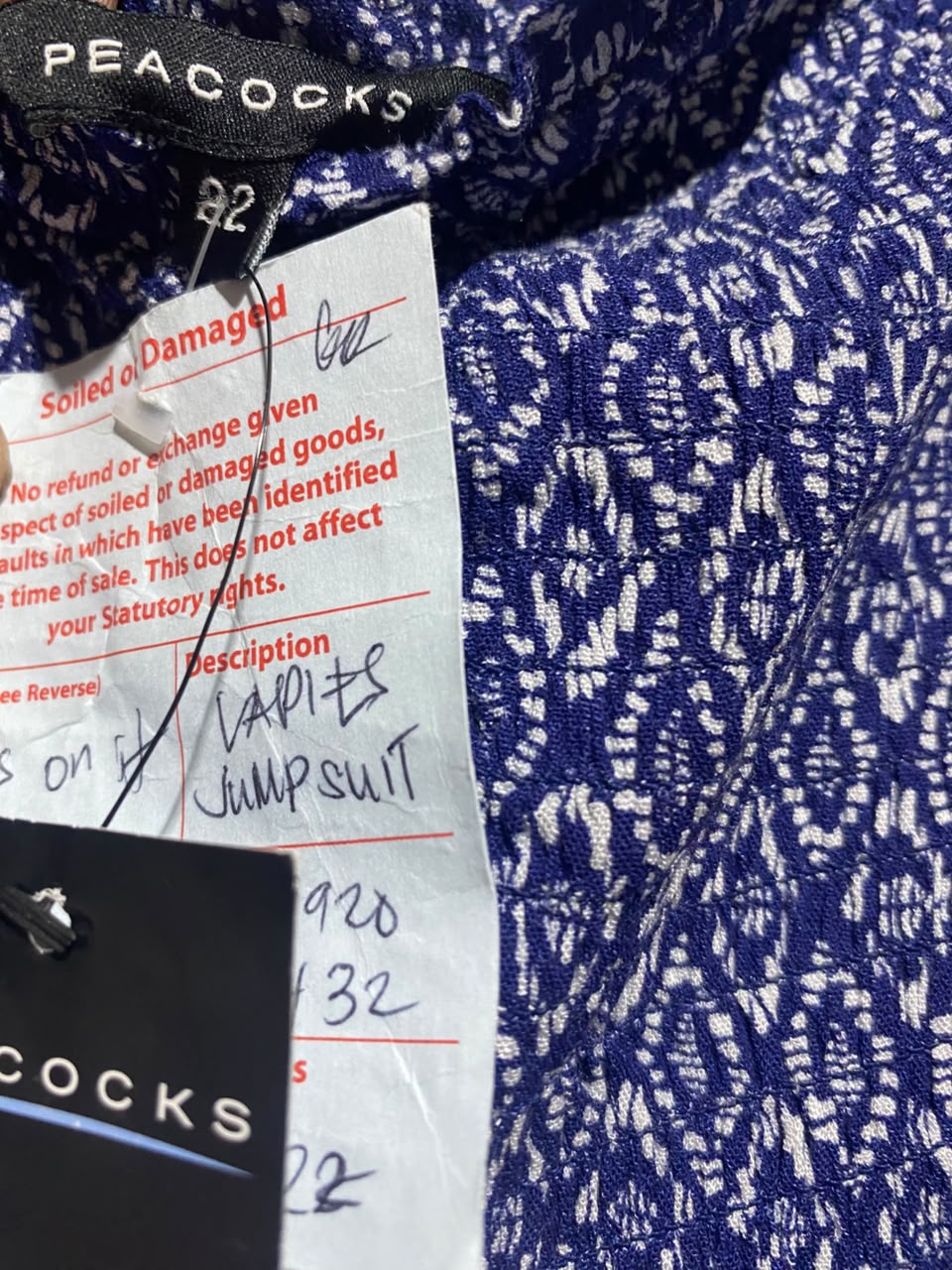 PEACOCKS |L| BUST | A17| WOMEN'S GEOMETRIC PRINT SMOCKED JUMPSUIT