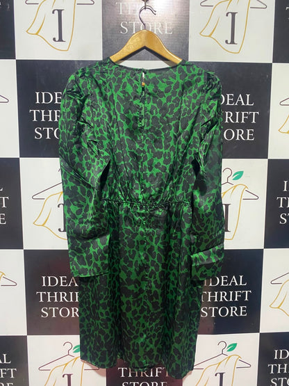 GEORGE |L| BUST 20| A17| WOMEN'S BOLD GREEN & BLACK ANIMAL PRINT LONG-SLEEVE DRESS