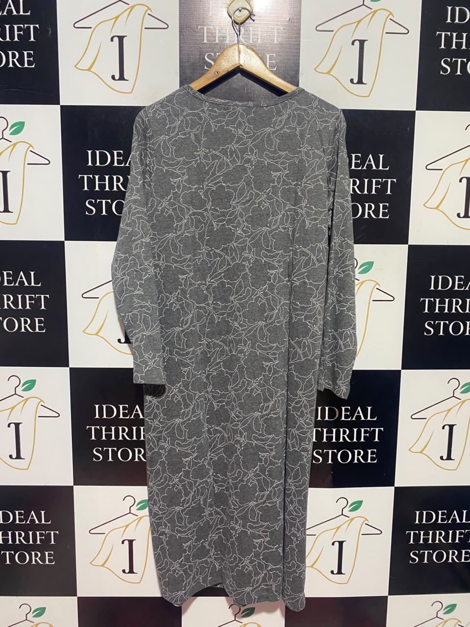 CALM X COSY |L| BUST 21| A17| WOMEN'S CASUAL GREY FLORAL OUTLINE BUTTON-DOWN DRESS