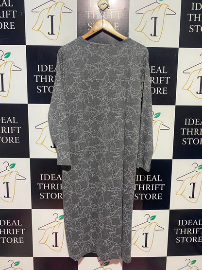 CALM X COSY |L| BUST 21| A17| WOMEN'S CASUAL GREY FLORAL OUTLINE BUTTON-DOWN DRESS