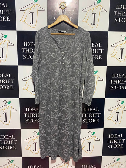CALM X COSY |L| BUST 21| A17| WOMEN'S CASUAL GREY FLORAL OUTLINE BUTTON-DOWN DRESS