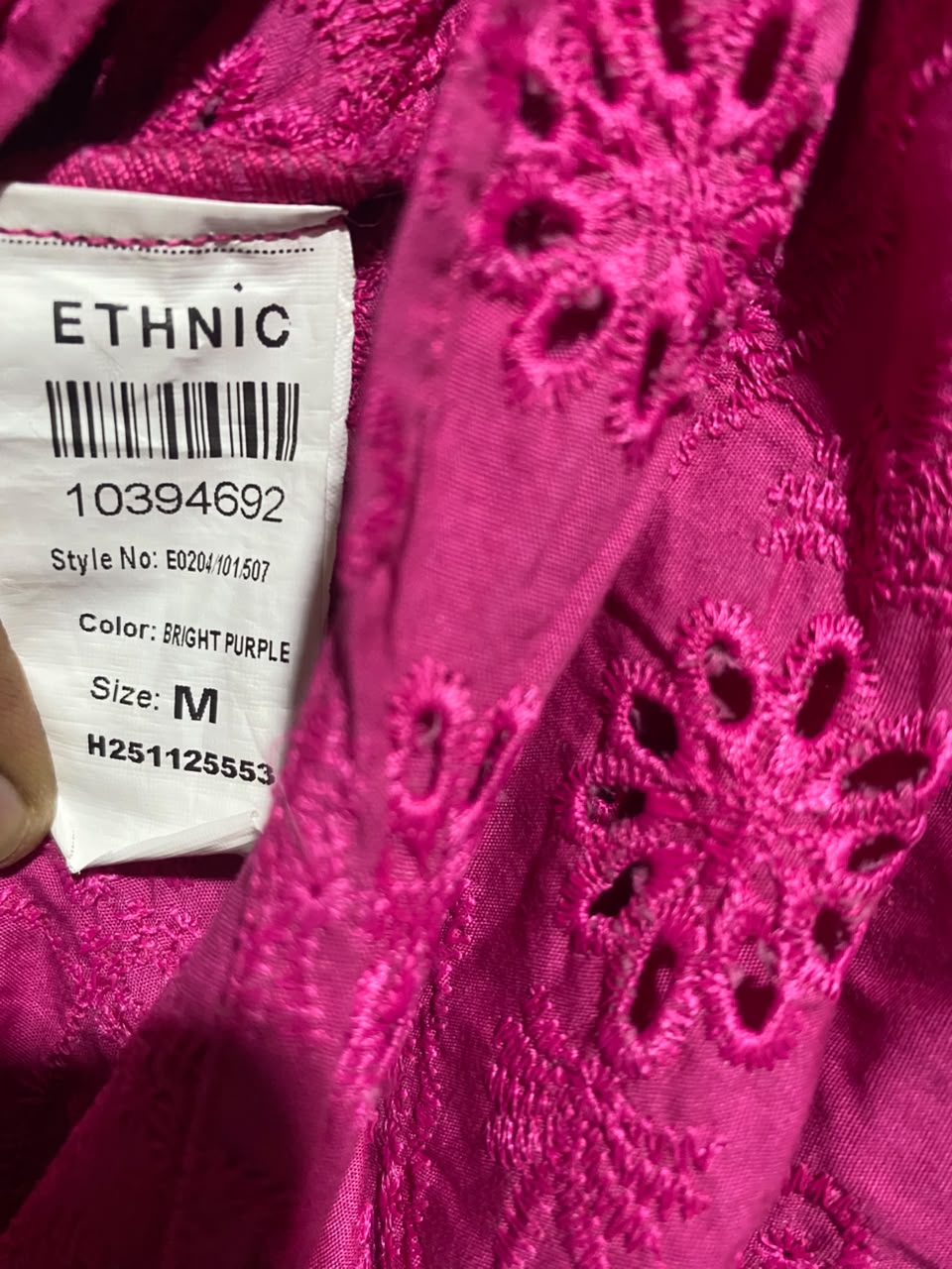 ETHINC |M| BUST 17| A17| WOMEN'S VIBRANT PINK EMBROIDERED EYELET PUFF-SLEEVE MAXI DRESS