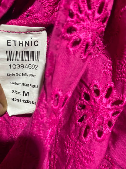 ETHINC |M| BUST 17| A17| WOMEN'S VIBRANT PINK EMBROIDERED EYELET PUFF-SLEEVE MAXI DRESS