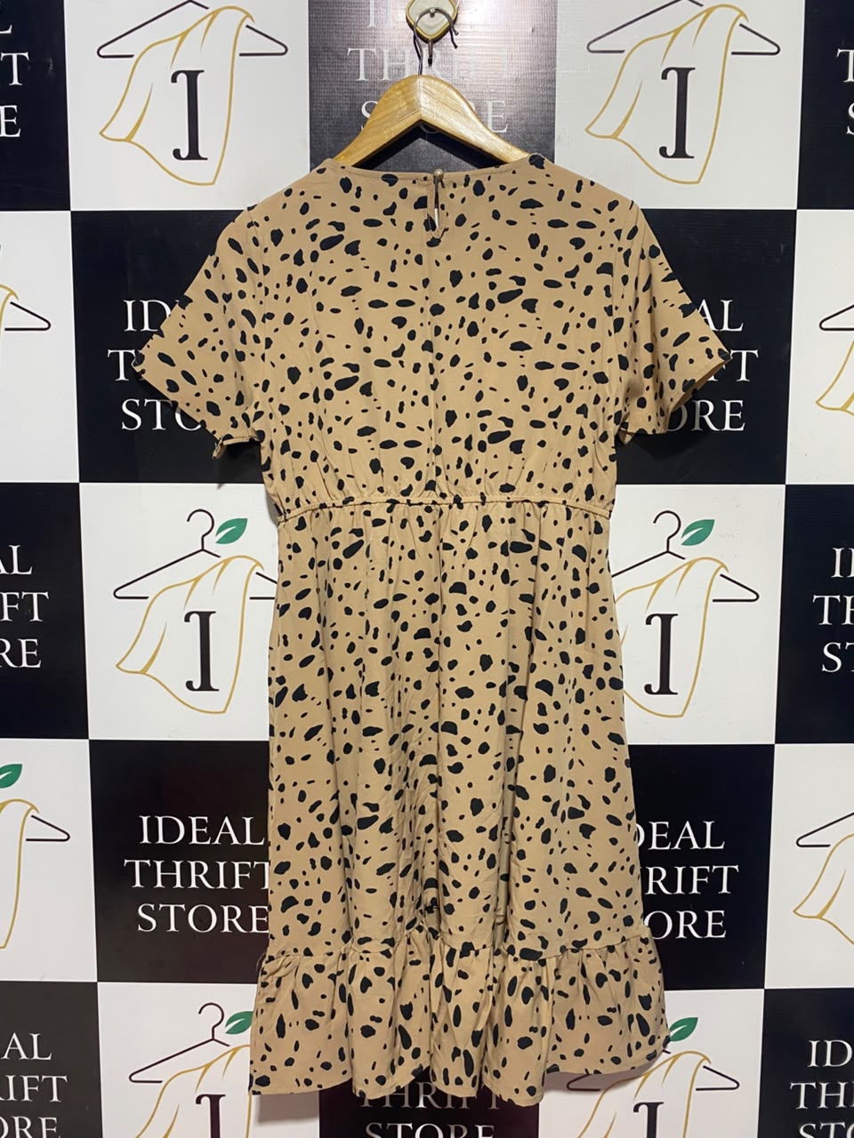 NIAY |L| BUST 18| A17| WOMEN'S TAN & BLACK ABSTRACT SPOT PRINT MIDI DRESS