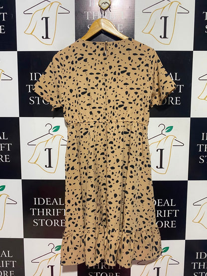 NIAY |L| BUST 18| A17| WOMEN'S TAN & BLACK ABSTRACT SPOT PRINT MIDI DRESS