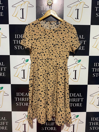 NIAY |L| BUST 18| A17| WOMEN'S TAN & BLACK ABSTRACT SPOT PRINT MIDI DRESS