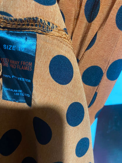 PAPAYA |M| BUST 18| A16| WOMEN'S VINTAGE-INSPIRED RUST & BLACK POLKA DOT SHIRT DRESS