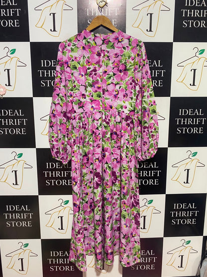 SHEIN |L| BUST 18| A16| WOMEN'S VIBRANT PINK & GREEN FLORAL WRAP-STYLE MAXI DRESS