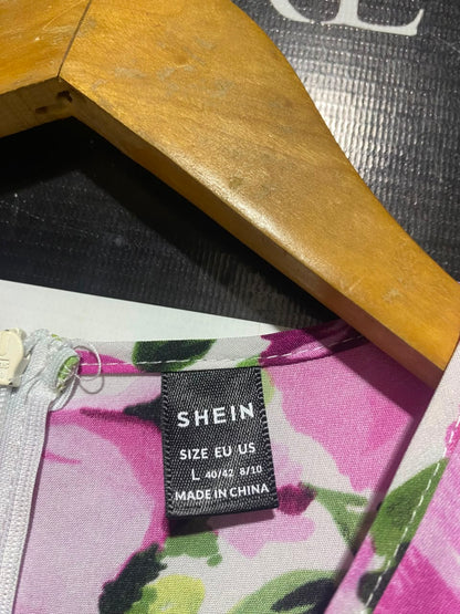 SHEIN |L| BUST 18| A16| WOMEN'S VIBRANT PINK & GREEN FLORAL WRAP-STYLE MAXI DRESS