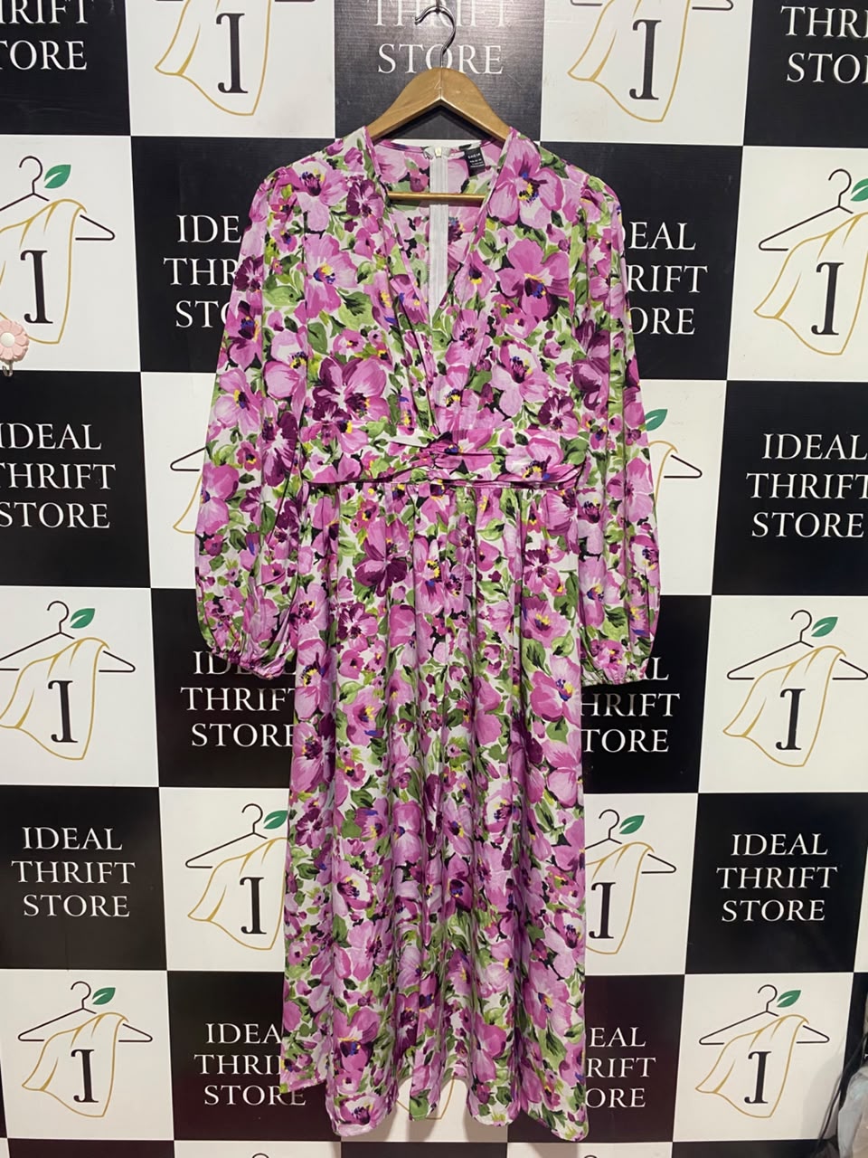 SHEIN |L| BUST 18| A16| WOMEN'S VIBRANT PINK & GREEN FLORAL WRAP-STYLE MAXI DRESS
