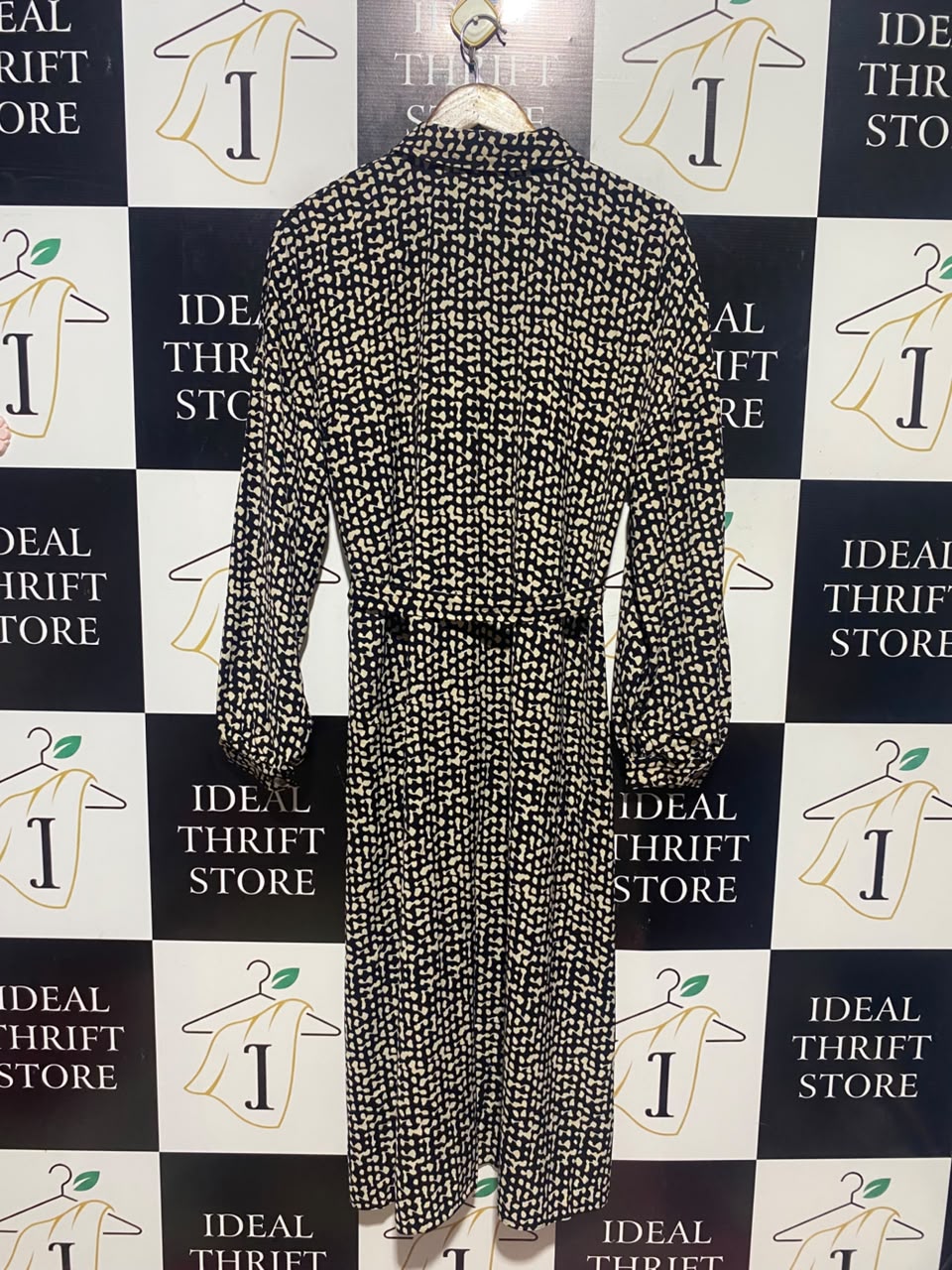 PRIMARK |L| BUST 21| A16| WOMEN'S MONOCHROME ABSTRACT PRINT UTILITY SHIRT DRESS