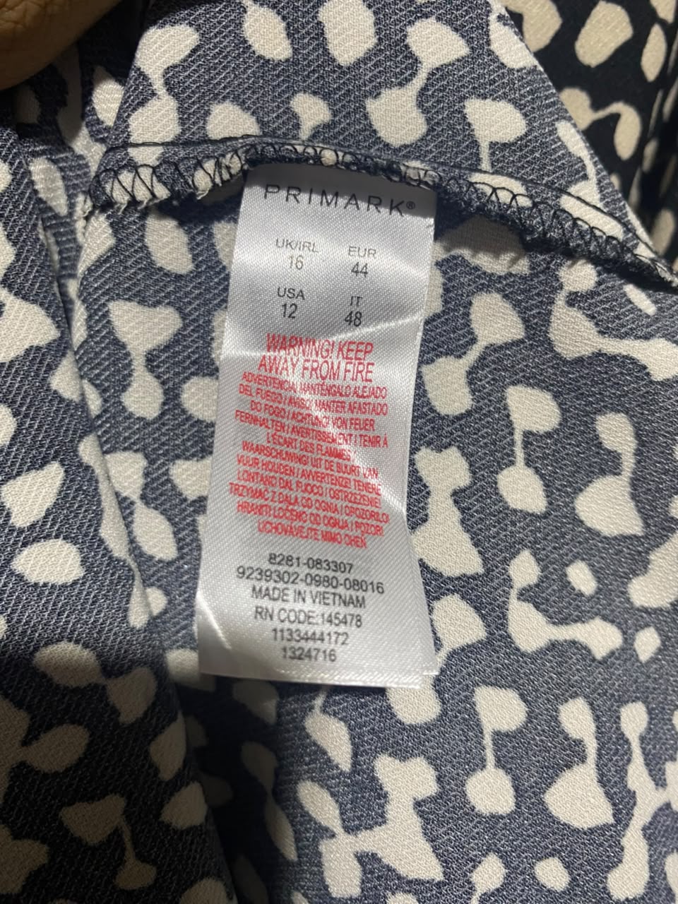 PRIMARK |L| BUST 21| A16| WOMEN'S MONOCHROME ABSTRACT PRINT UTILITY SHIRT DRESS
