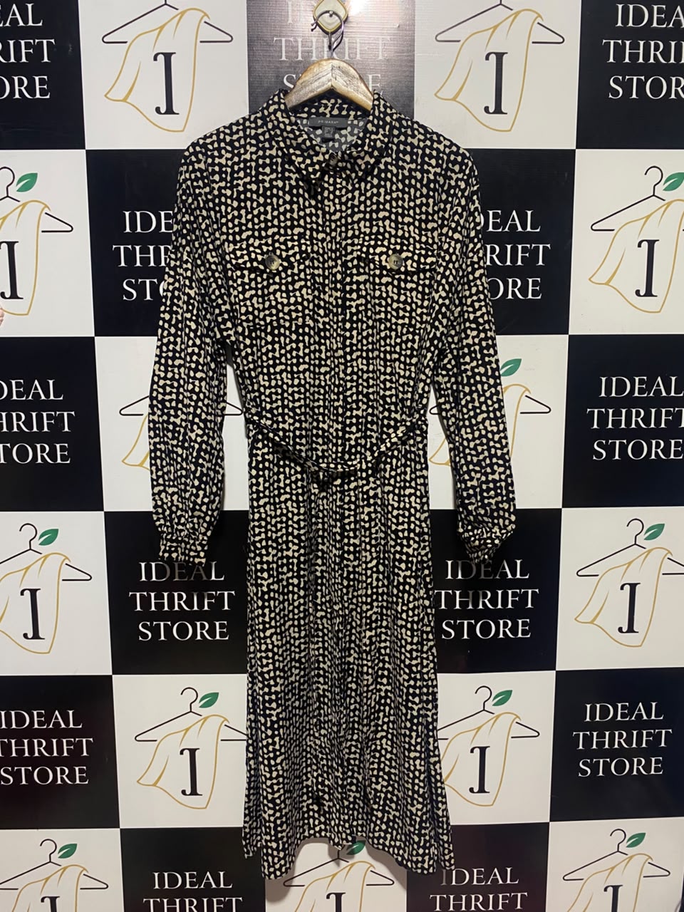 PRIMARK |L| BUST 21| A16| WOMEN'S MONOCHROME ABSTRACT PRINT UTILITY SHIRT DRESS