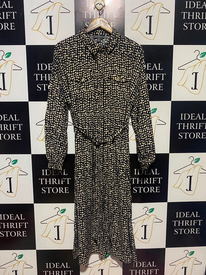 PRIMARK |L| BUST 21| A16| WOMEN'S MONOCHROME ABSTRACT PRINT UTILITY SHIRT DRESS
