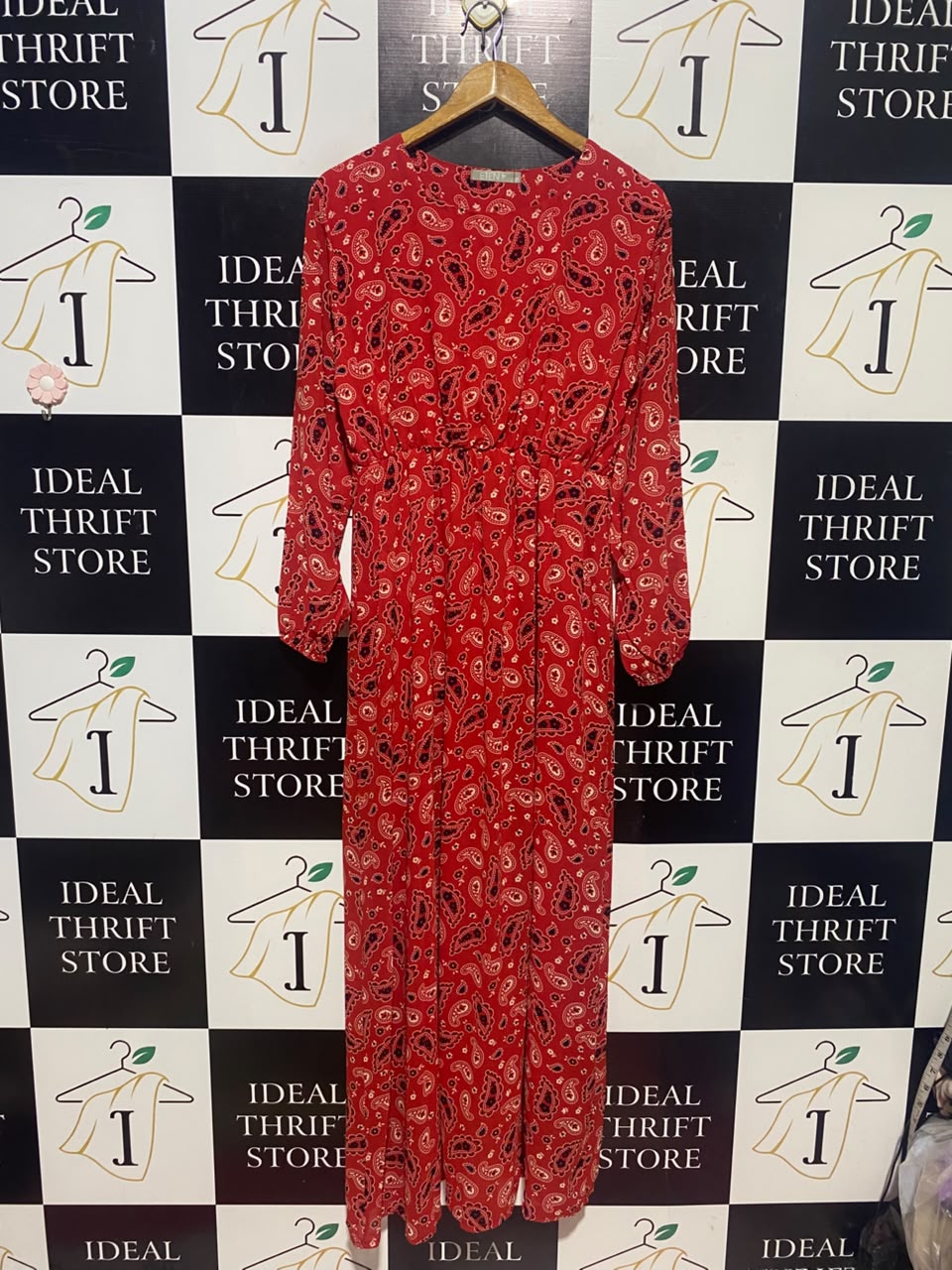 ETEN |XL| BUST 18| A16| WOMEN'S VIBRANT RED PAISLEY PRINT MAXI DRESS