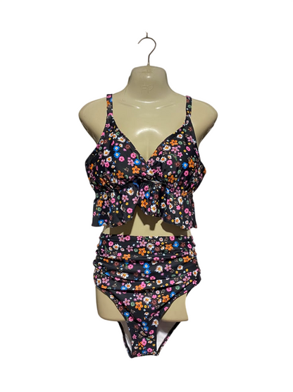 |M| A17| WOMEN'S BLACK FLORAL PRINT HIGH-WAISTED BIKINI SET