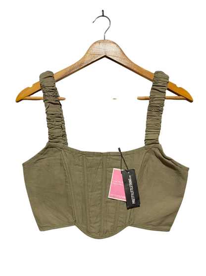 PRETTYLITTLE THING |S| BUST 16| A17| OLIVE GREEN CORSET CROP TOP