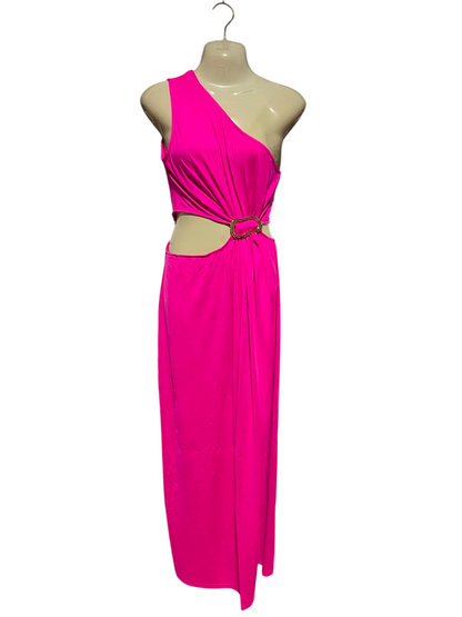 GIORGIA |S/M| BUST 15| A18| VIBRANT HOT PINK ONE-SHOULDER CUT-OUT DRESS WITH BUCKLE DETAIL