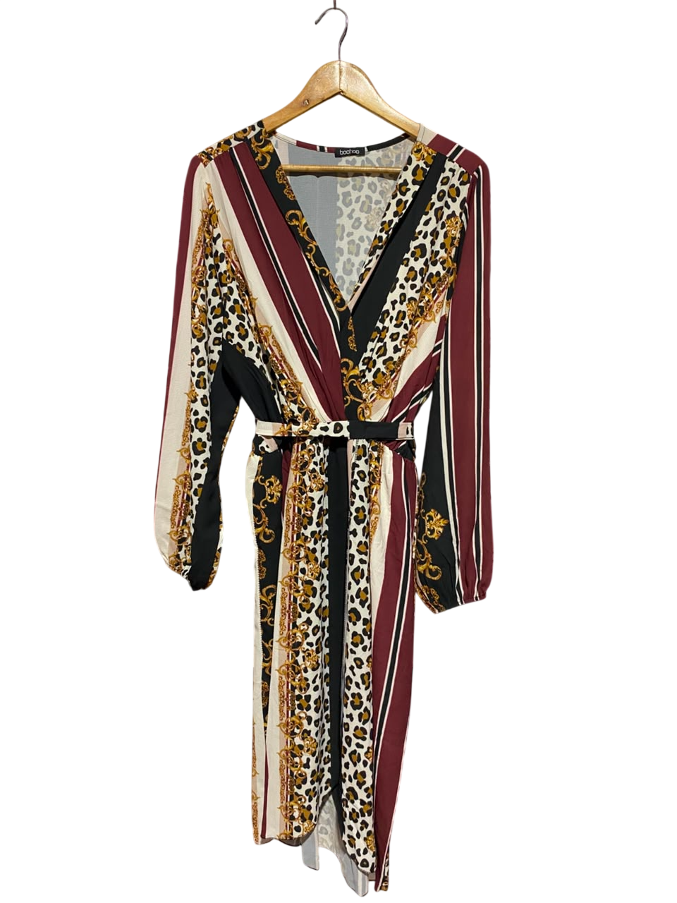 BOOHOO |L| BUST 21| A18| MIXED PRINT LONG-SLEEVE WRAP DRESS