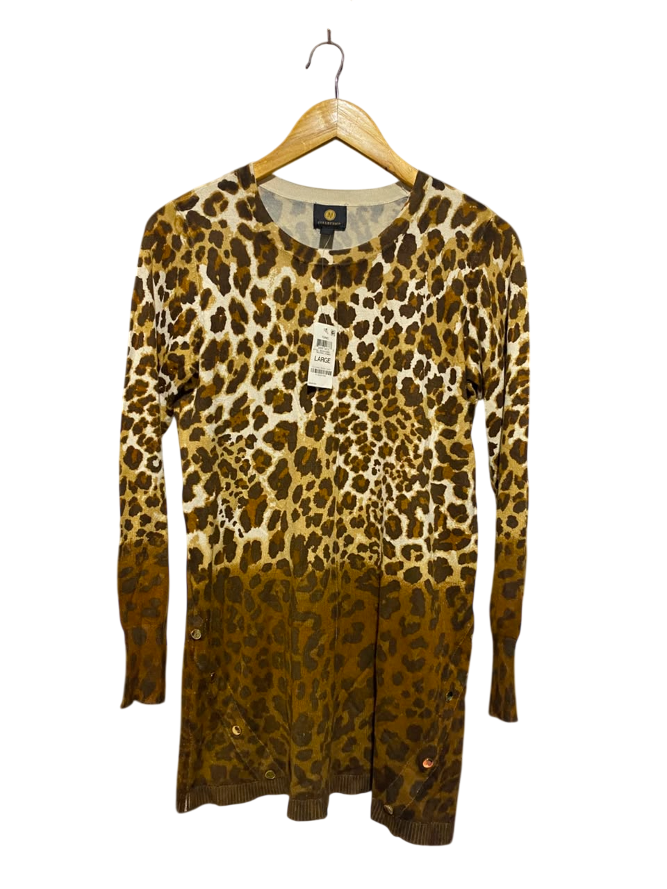 J M COLLECTION |L| BUST 18| A18| WOMEN'S ANIMAL PRINT OMBRE LONG-SLEEVE SWEATER WITH BUTTON DETAIL