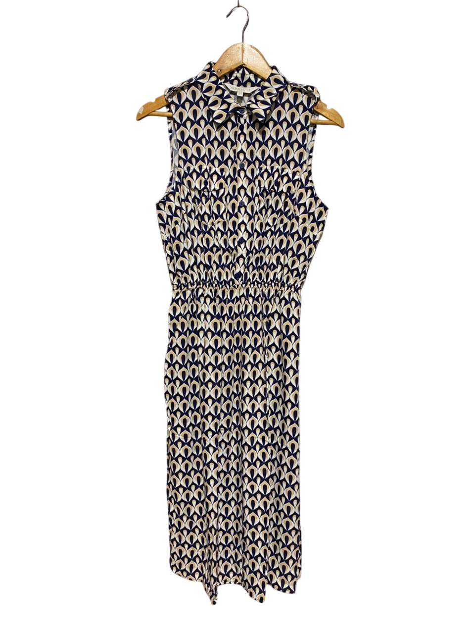 APRICOT |M| BUST 17| A18| WOMEN’S GEOMETRIC PRINT SLEEVELESS COLLARED DRESS